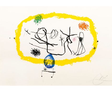 Joan Miró (Barcelona 1893 - Palma de Mallorca 1983). Personatges Solars. 1974. Farbradierung. 62,5 x 90 cm. R. u. mit Bleisti