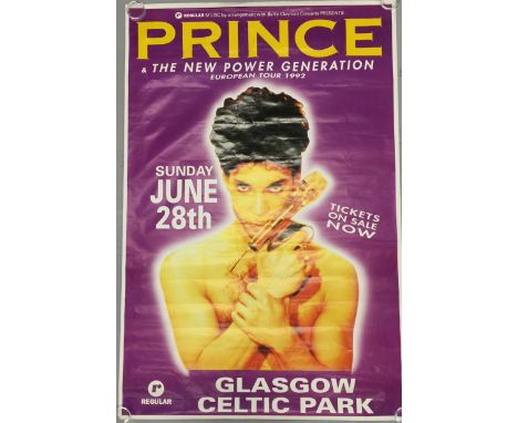 PRINCE POSTER - An original poster for a 1992 concert at Celtic Park measuring approx 40x60". In VG+ condition with only ligh