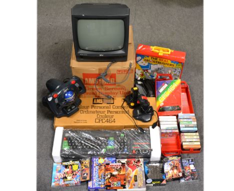 Amstrad CPC464 vintage computer / console, with visual display unit / screen, good selection of cassette games, Ghost Busters