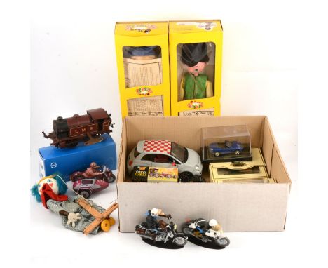 Mixed toys and models; including three Pelham Puppets; Hornby O gauge LMS 0-4-0, 2115 clock-work locomotive; Corgi Classics F