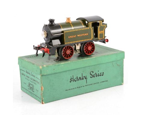Hornby O gauge model railway electric locomotive; EM36 tank locomotive, Great Western 0-4-0, 6600, 6-volt, boxed with inner p
