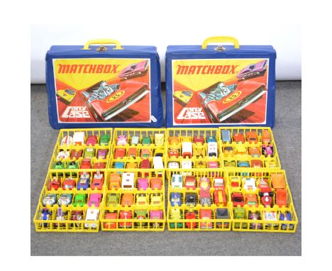 Two Matchbox model carry cases, both with four trays of loose Superfast and other models.