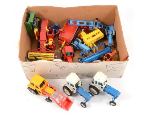 One tray of farming related die-cast models and vehicles, mostly Britains and Corgi, including Massey Ferguson 135 tractor; F