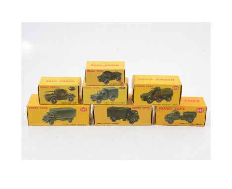 Dinky Toys die-cast models, seven military examples including no.676 armoured personnel carrier; no.673 Scout car; no.641 arm