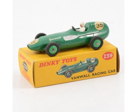 Dinky Toys die-cast model no.239 Vanwall Racing Car, green body, mid-green hubs, no.35 racing numbers, boxed.