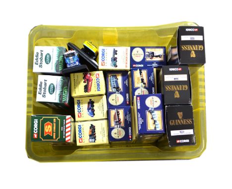 Modern die-cast models and vehicles; mostly Corgi Classic and Guinness series, thirteen including 24901 Guinness Leyland Beav