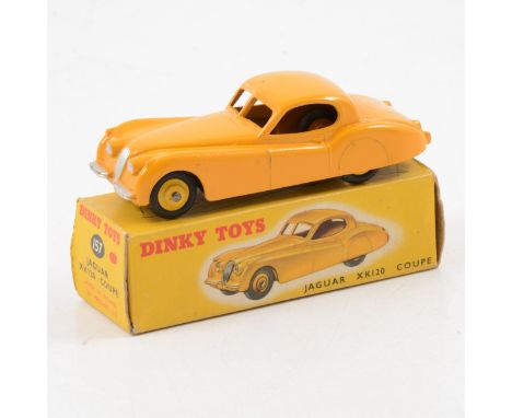 Dinky Toys die-cast model no.157 Jaguar XK120 Coupe, yellow body, light yellow hubs, boxed.