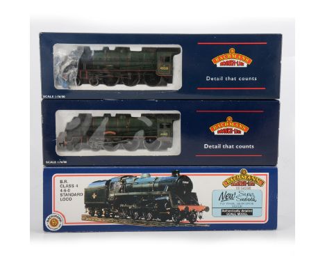Bachmann OO gauge model locomotives, three including 31-103 BR Class 4 4-6-, 75006; 31-203 rebuilt Patriot 45528 'REME' BR gr