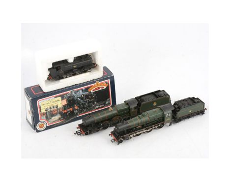 Bachmann OO gauge model locomotives, four including 31-451 Ivatt 2-6-2 tank locomotive, BR black, 4124, boxed; 31-778 BR Gree