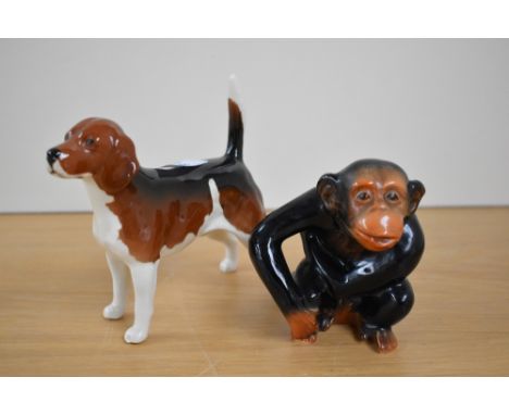 A Beswick Pottery Beagle 'Wendover Billy' dog study, number 1933a, designed by Arthur Gredington in black, tan and white glos