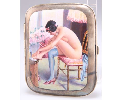 A CONTINENTAL SILVER AND ENAMEL CIGARETTE CASE,&nbsp;import marks for Heinrich Levinger, Birmingham 1913, rounded rectangular