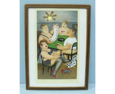 Beryl Cook (1926-2008) 'Strip Poker' print depicting group playing cards, signed in pencil and printed as limited edition alt