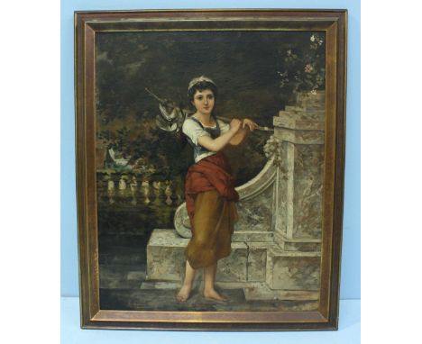 M. Beaumont (19th Century) Full length portrait study of a young girl. Signed, oil on canvas. 67 x 54cm.