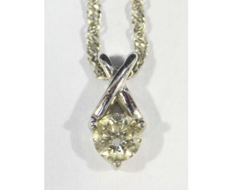 A 9ct gold solitaire diamond pendant and fine necklace chain, RBC diamond weighing approximately 0.25 carats, total item weig