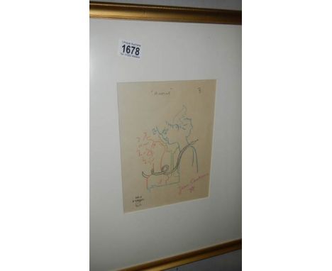 A print by Jean Cocteau entitled 'Amous' signed in coloured pencil