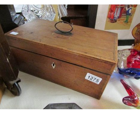 A Victorian partridge wood tea caddy. Needs attention (missing mixing bowl)