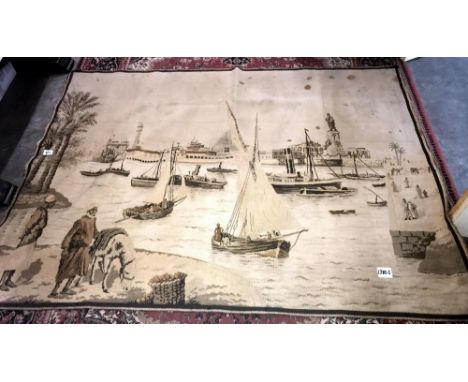 A wall tapestry of harbour scene