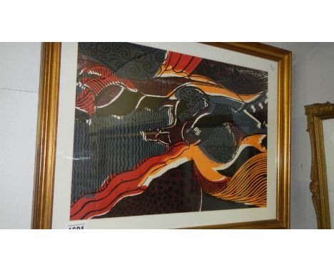 A signed and dated 1967 abstract print (woodcut/linocut) by D R Adamson, Winchester School of Art