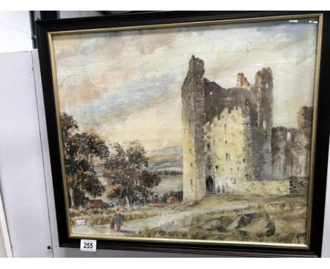 A framed and glazed print depicting castle ruins