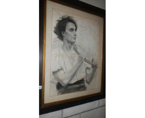 A 19th century mixed media portrait of a farm worker