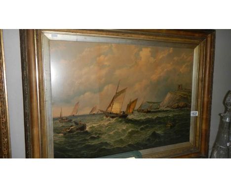 A framed and glazed seascape
