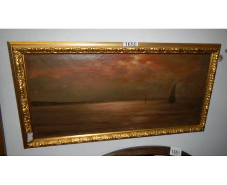 A 19th century oil on canvas 'Cleethorpes Seascape' signed G S Walters (George Standfield Walters) image 48 x 22 cm