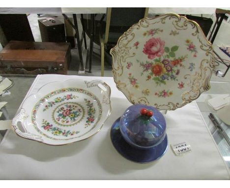 A Hammersley Dresden sprays plate, A Coalport dish and a Carlton ware jam pot