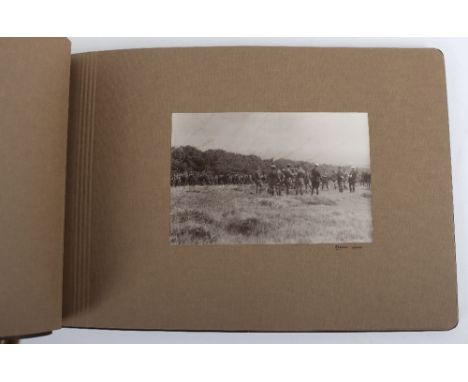 9th Queen's Royal Lancers Photograph Album, with 16 original photographs of the Regiment at their camp summer 1911, all quart