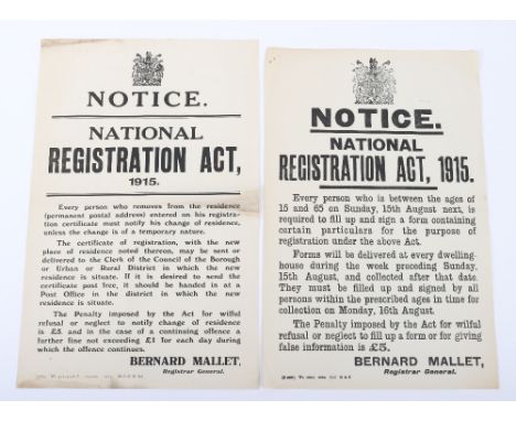 Great War National Registration Act 1915 Poster, imposing penalties for those who fail to comply. (Wt 41013-618 100,000 12/15