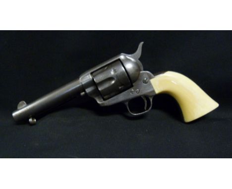 A Scarce Colt 1873 Single Action Army Revolver (Peacemaker) in Cal .44 Rim Fire, 4.75" Brl, Serial No 483 on all parts, good 