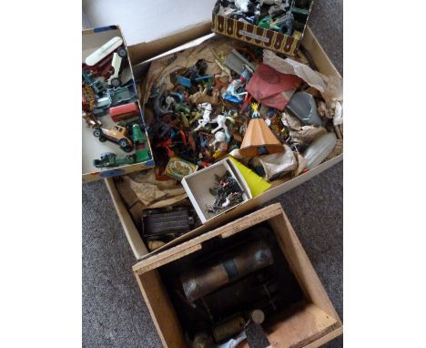 A Small Model Steam Engine together with a collection of model figures to include lead Britons and a small collection of mode