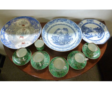 A Late 18th Early 19th Century Chinese Underglaze Blue Decorated Dish, together with two other Chinese dishes and five Canton