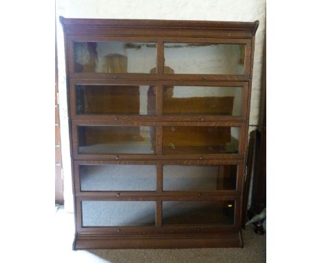 An Early 20th Century Oak Globe Wernicke Style Five Section Bookcase with Glazed Panels, 128 cms wide