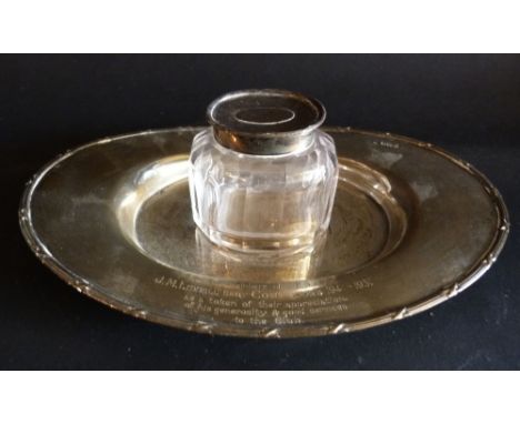 A Sheffield Silver and Cut Glass Presentation Inkwell inscribed Teignmouth Sailing Club