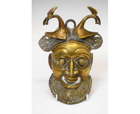 African bronze mask - Tikun/Bamun people, Cameroon, 21cm high 
