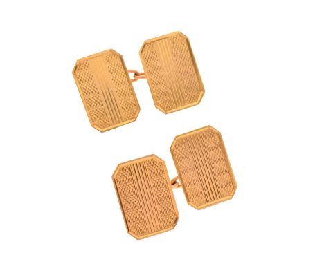 Pair 9ct gold engine-turned engraved cufflinks, 3.5g approx