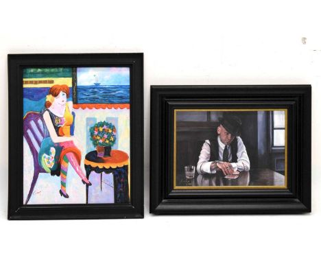 Vincent Kamp - Limited edition print -  'Let The Cards Decide', 74/150, 34cm x 49.5cm, together with a C. Loft - Abstract oil