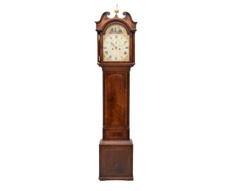 19th Century Scottish inlaid mahogany-cased 8-day painted dial longcase clock, J. Breakenrig, Edinburgh, the signed 13-inch b