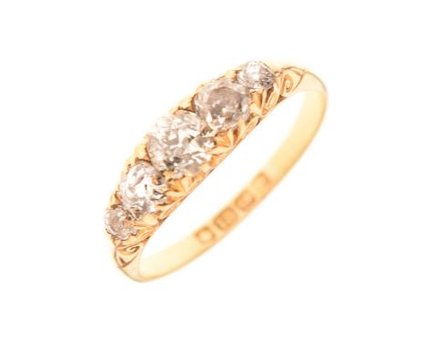 18ct gold half-eternity ring set five graduated old cut diamonds, Birmingham 1904, size O approx, 2.7g gross approx