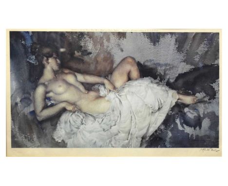 After Sir William Russell Flint - Signed print - reclining nude, 35cm x 60cm, framed under glass, with Frost &amp; Reed galle