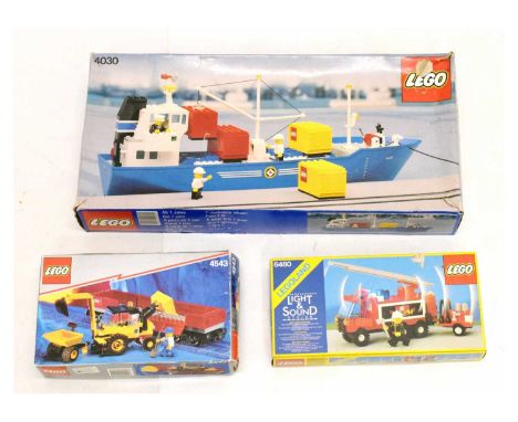 Lego - Three vintage boxed sets comprising;  4030 Cargo Carrier, 4543 Railroad Tractor Flatbed, and 6480 Light &amp; Sound Sy