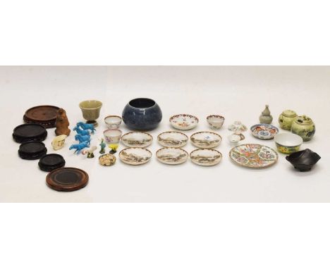 Collection of Asian ceramics, to include Famille Jaune dragon decorated bowl, pottery lamp or incense burner modelled as two 