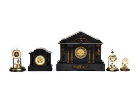 Victorian architectural black slate mantle clock with black Roman chapter ring dial, Bennett Bros., Liverpool, 56cm x 45cm, t