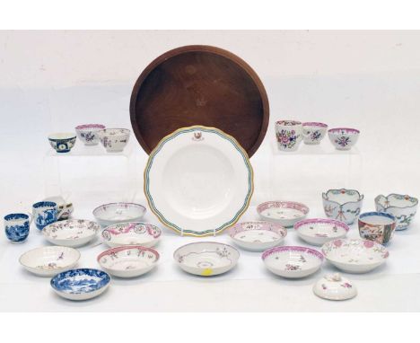 Quantity of 18th Century teawares, to include New Hall and a Victorian soup plate with armorial decoration (qty)