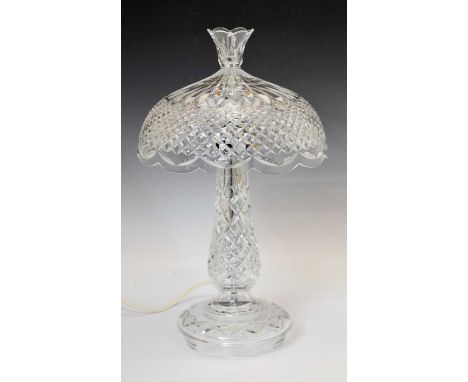 Waterford 'Achill' cut crystal table lamp and shade, etched mark, 52cm high