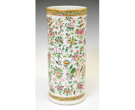 Chinese Canton Famille Rose sleeve vase or stick stand, 15cm diameter x 35cm high