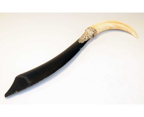 Boar tusk letter opener with silver mount, London 1891, sponsors mark of Rosenthal, Jacob &amp; Co, 40cm long