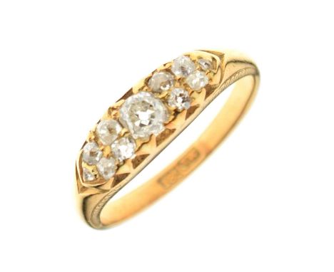 Multi stone old cut diamond ring, the shank stamped '18c', size K approx, 3.3g gross approx