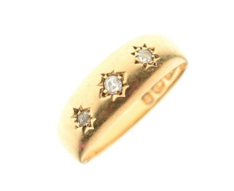 Victorian 18ct gold ring, gypsy set with three old cut diamonds, London 1898, size M approx, 3.1g gross approx