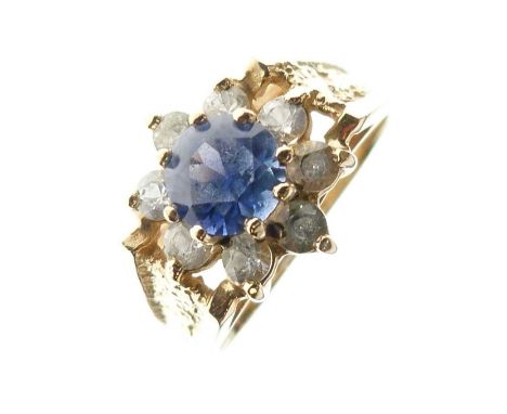 9ct gold, blue and white stone cluster ring, 3.8g gross approx (a/f)